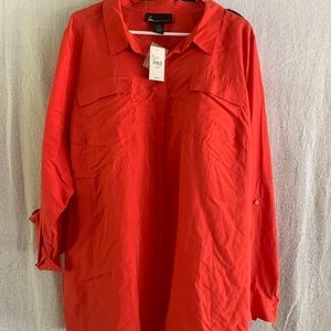 Orange dress blouse with tab sleeves
